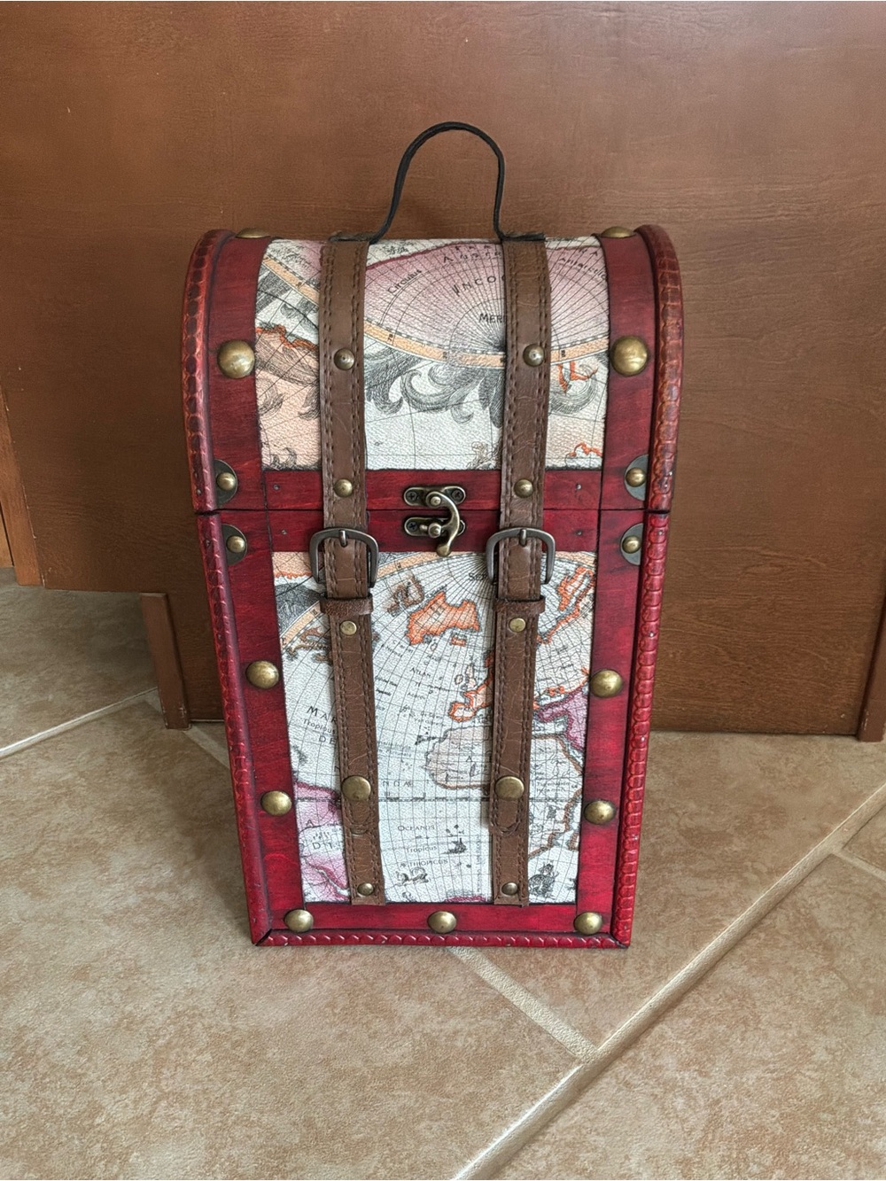 Vintage-Style Wood Old World Map 2 Bottle Wine Holder